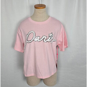 Paris Hilton Sequin Graphic Logo Crop T-Shirt Women's S Pink NWT